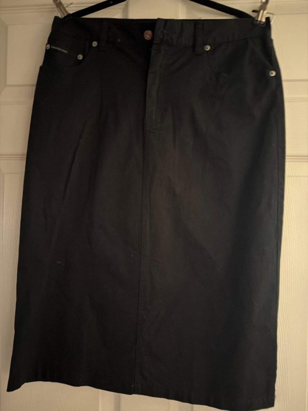 Calvin Klein Jeans Black Stretch Denim Skirt Size 10 Made In Hong Kong